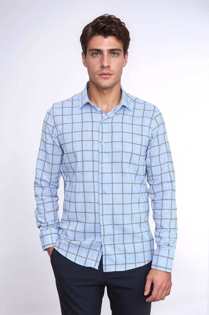 WSS Plaid Slim Fit Blue Men Shirt  - Alès