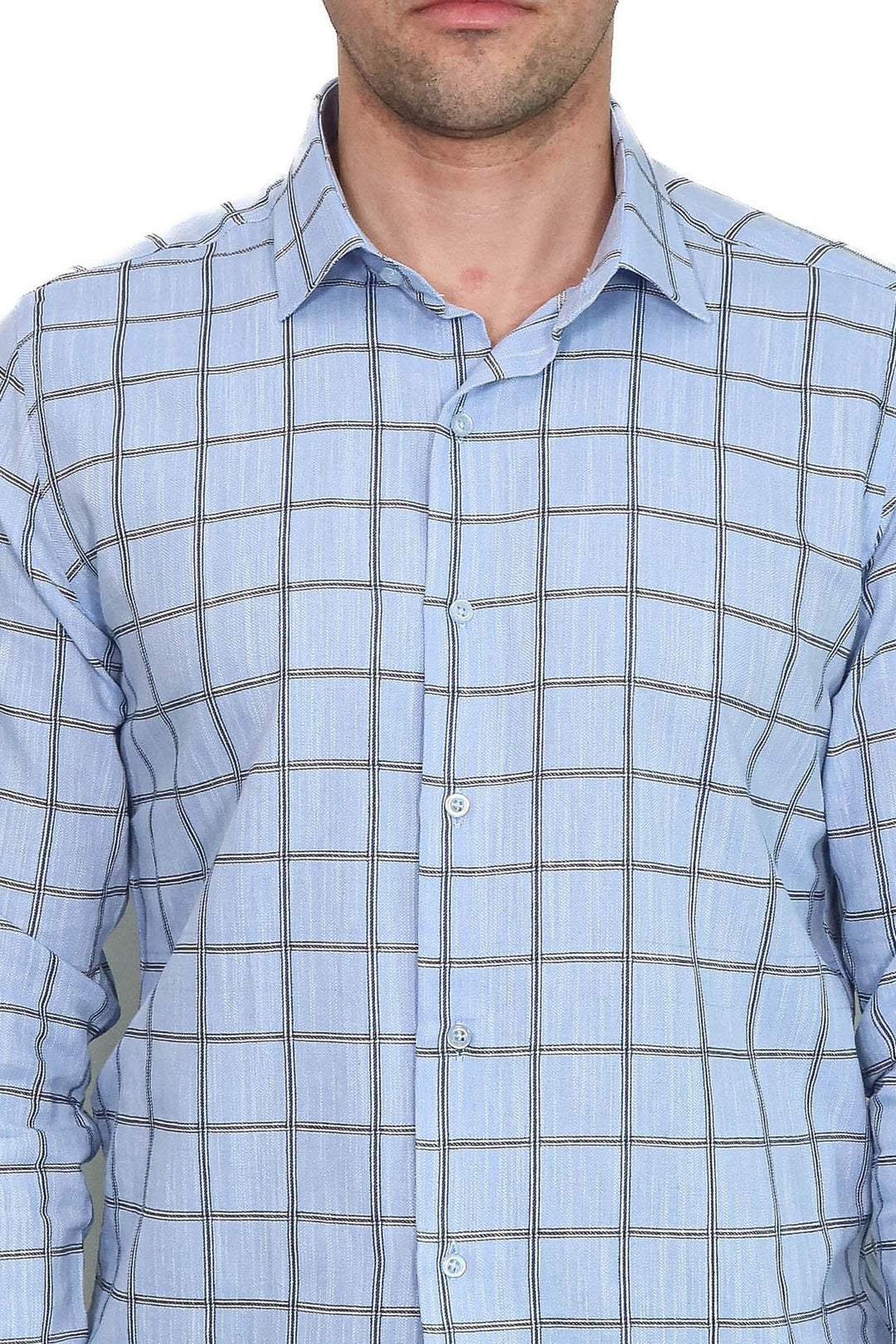 WSS Plaid Slim Fit Blue Men Shirt  - Alès