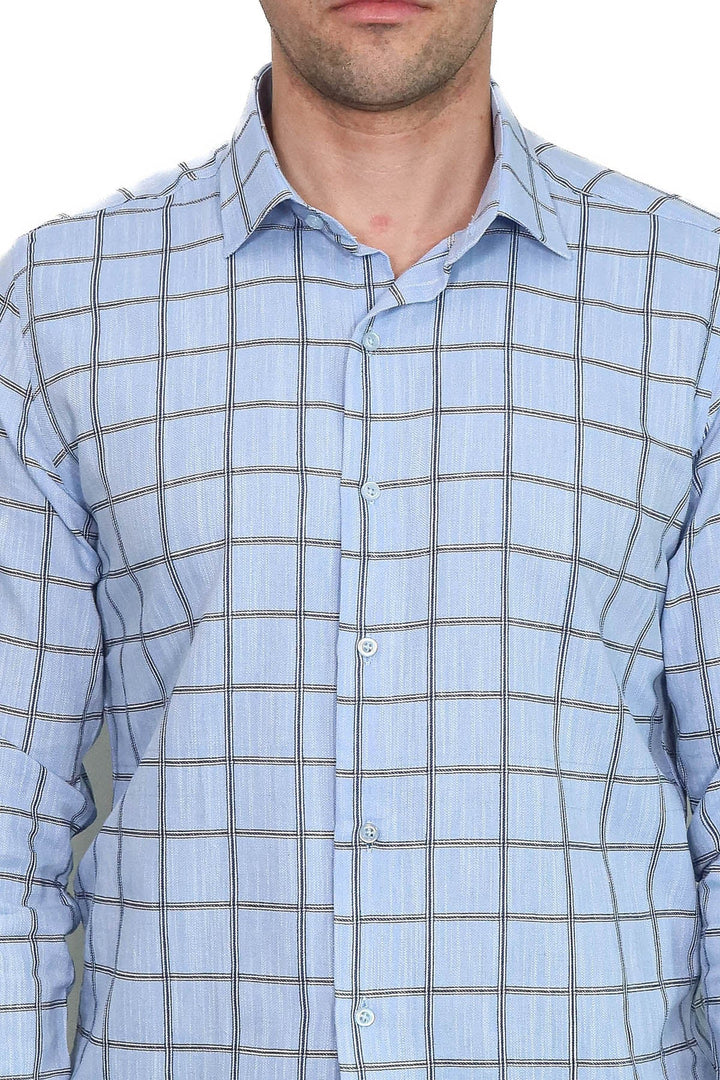 WSS Plaid Slim Fit Blue Men Shirt  - Alès