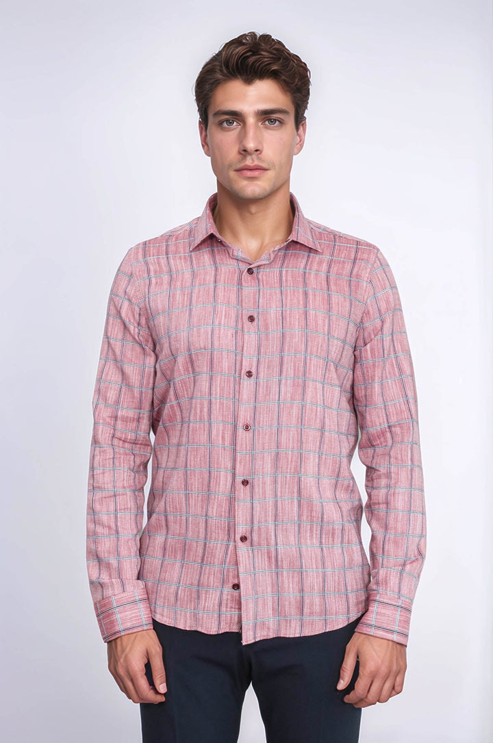WSS Plaid Slim Fit Burgundy Men Shirt  - Rincón de Romos