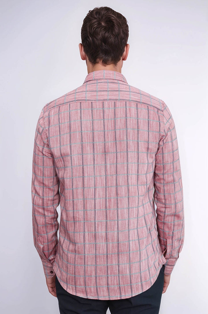 WSS Plaid Slim Fit Burgundy Men Shirt  - Rincón de Romos
