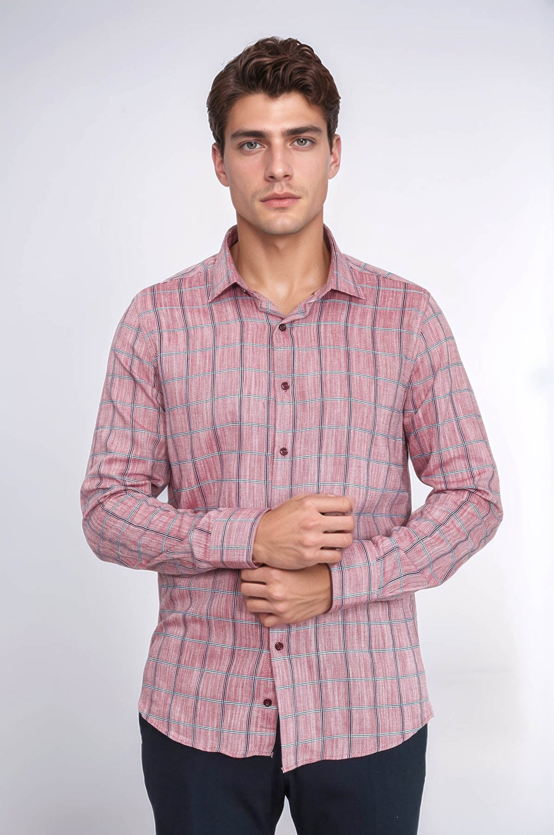 WSS Plaid Slim Fit Burgundy Men Shirt  - Rincón de Romos