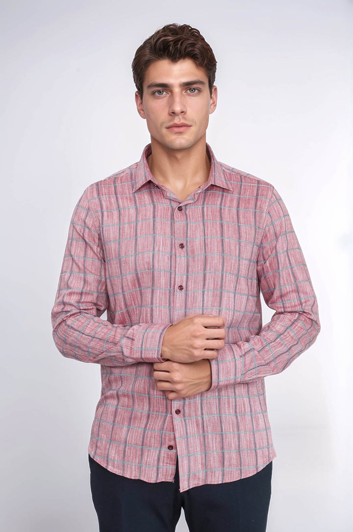 WSS Plaid Slim Fit Burgundy Men Shirt  - Rincón de Romos
