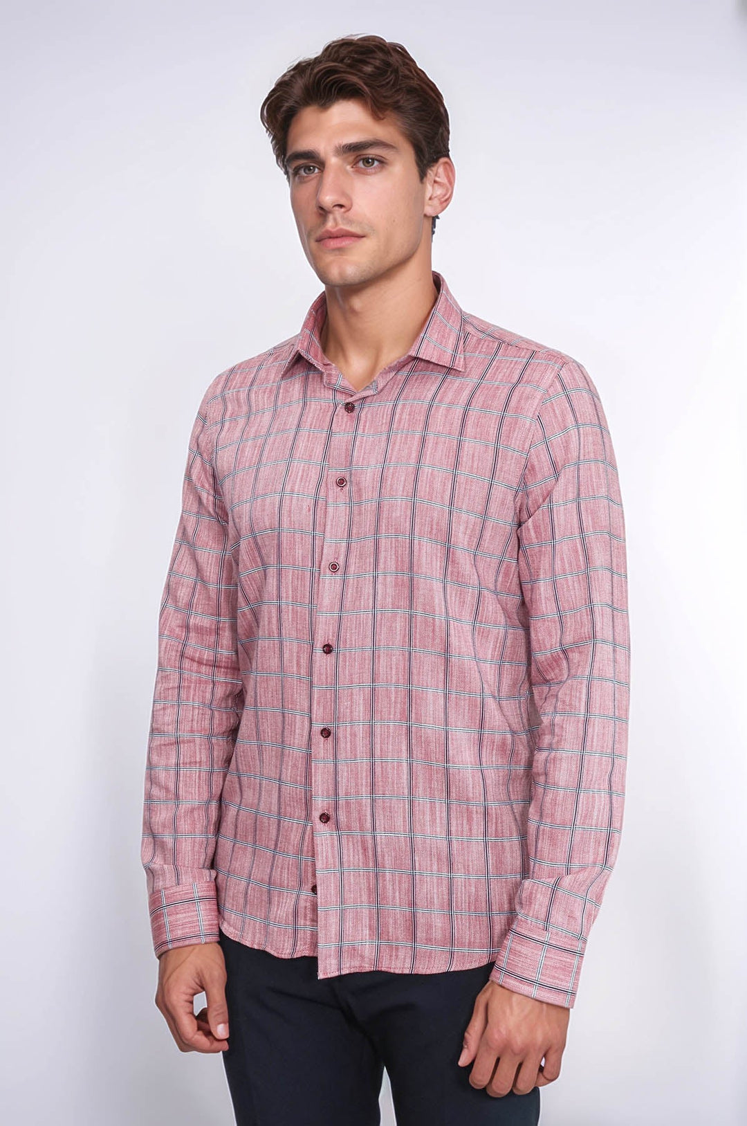 WSS Plaid Slim Fit Burgundy Men Shirt  - Rincón de Romos