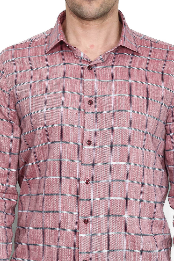 WSS Plaid Slim Fit Burgundy Men Shirt  - Rincón de Romos