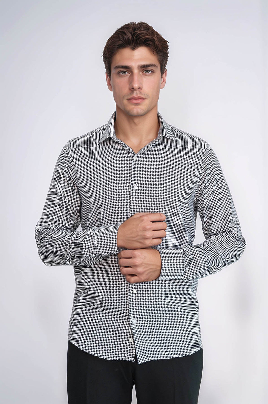 WSS Houndstooth Pattern Black Men Shirt  - Oberhausen