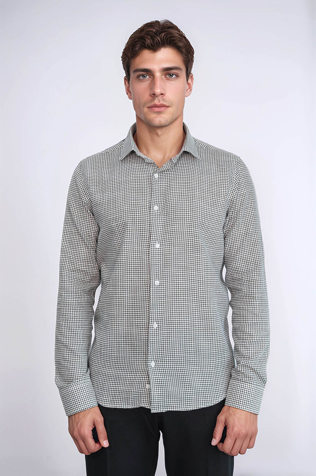 WSS Houndstooth Pattern Green Men Shirt  - Tulsa