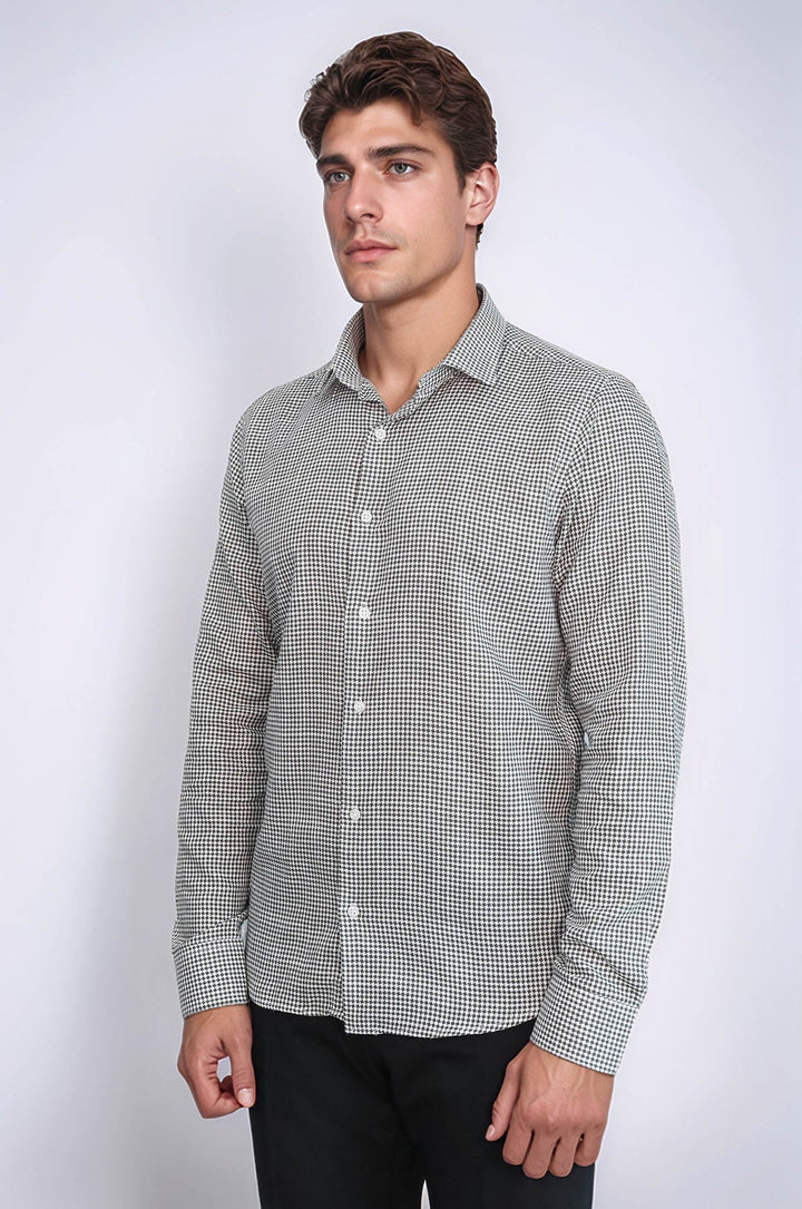 WSS Houndstooth Pattern Green Men Shirt  - Tulsa