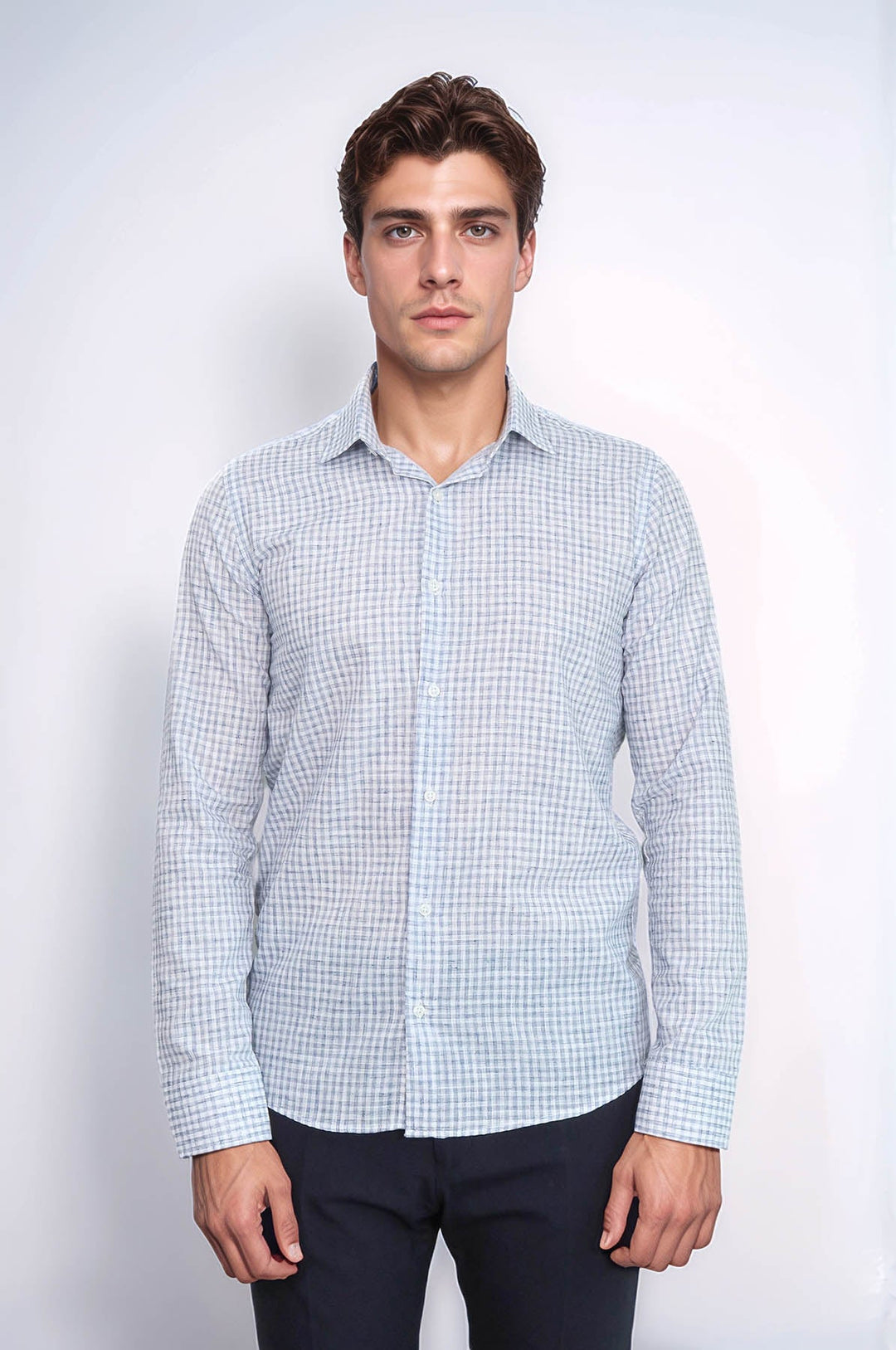 WSS Plaid Slim Fit Navy Blue Men Shirt  - Calumet City