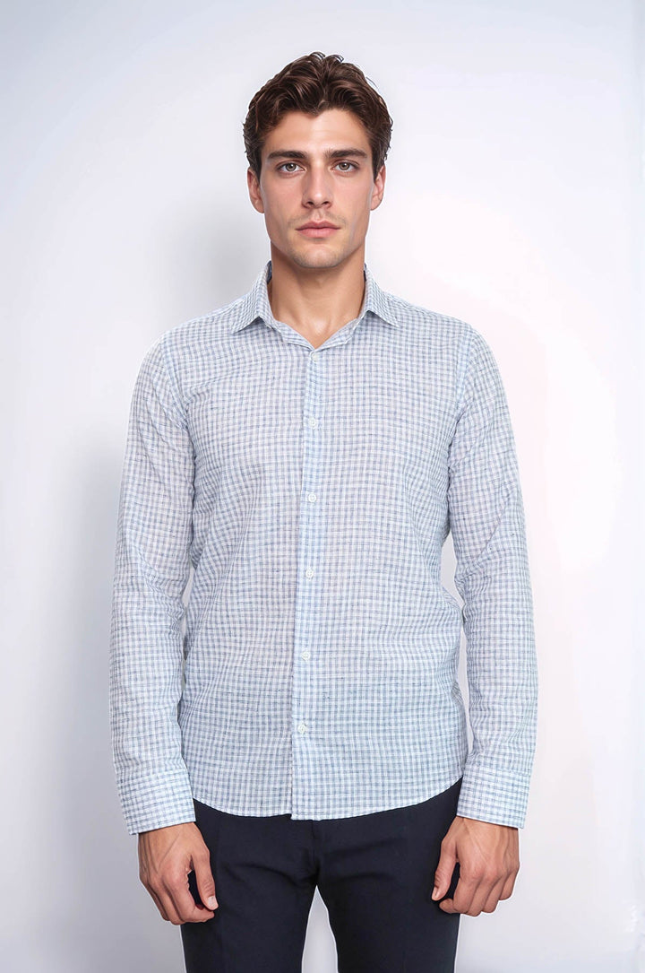 WSS Plaid Slim Fit Navy Blue Men Shirt  - Calumet City