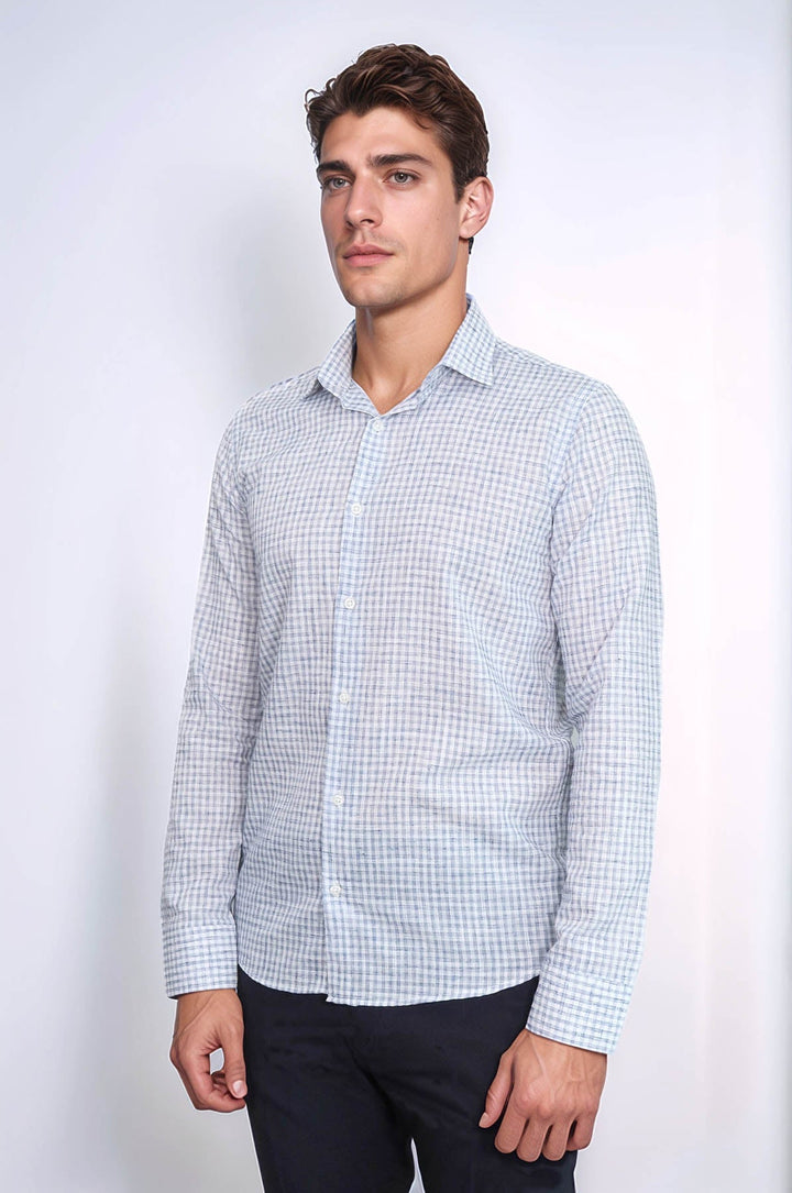 WSS Plaid Slim Fit Navy Blue Men Shirt  - Calumet City