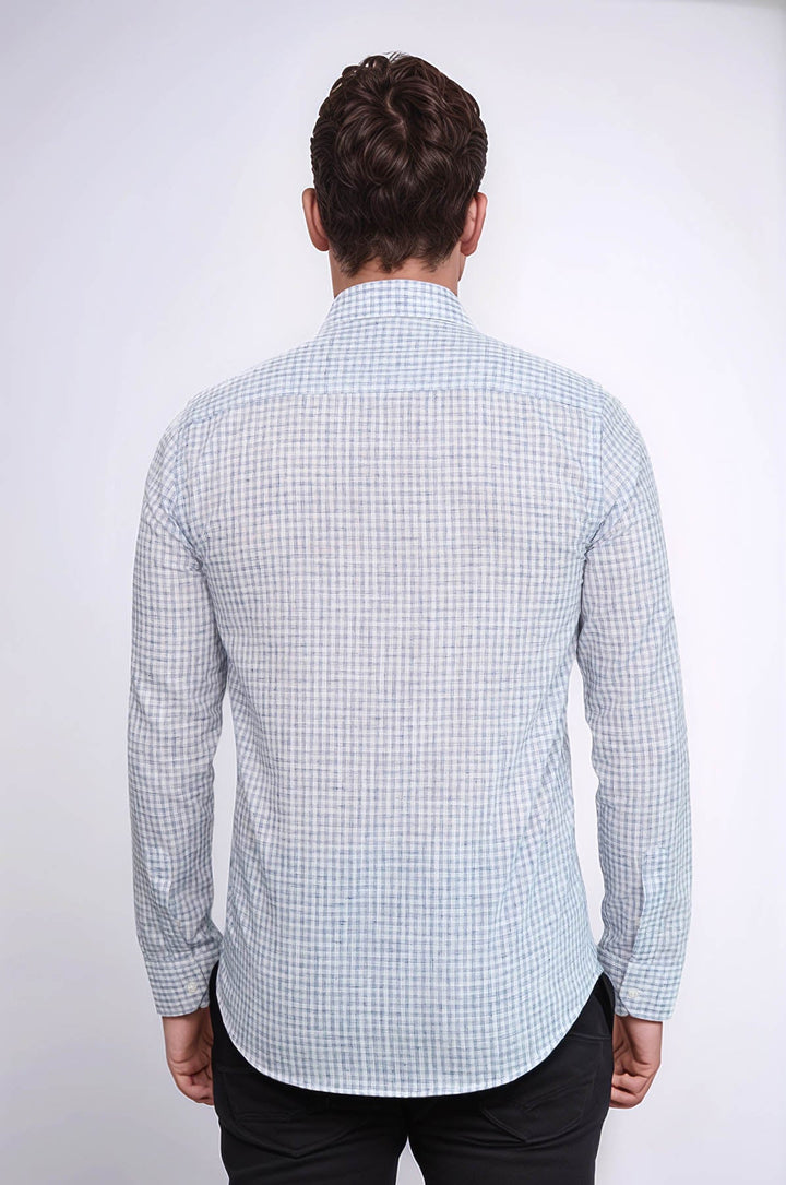 WSS Plaid Slim Fit Navy Blue Men Shirt  - Calumet City