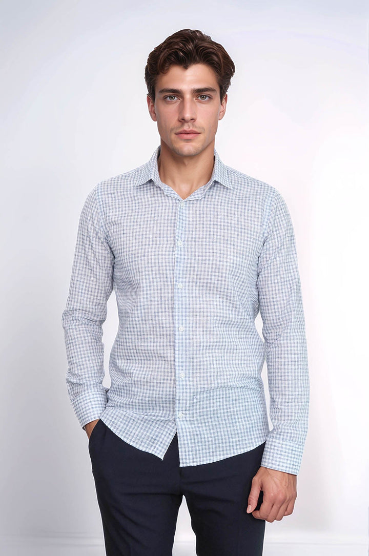 WSS Plaid Slim Fit Navy Blue Men Shirt  - Calumet City