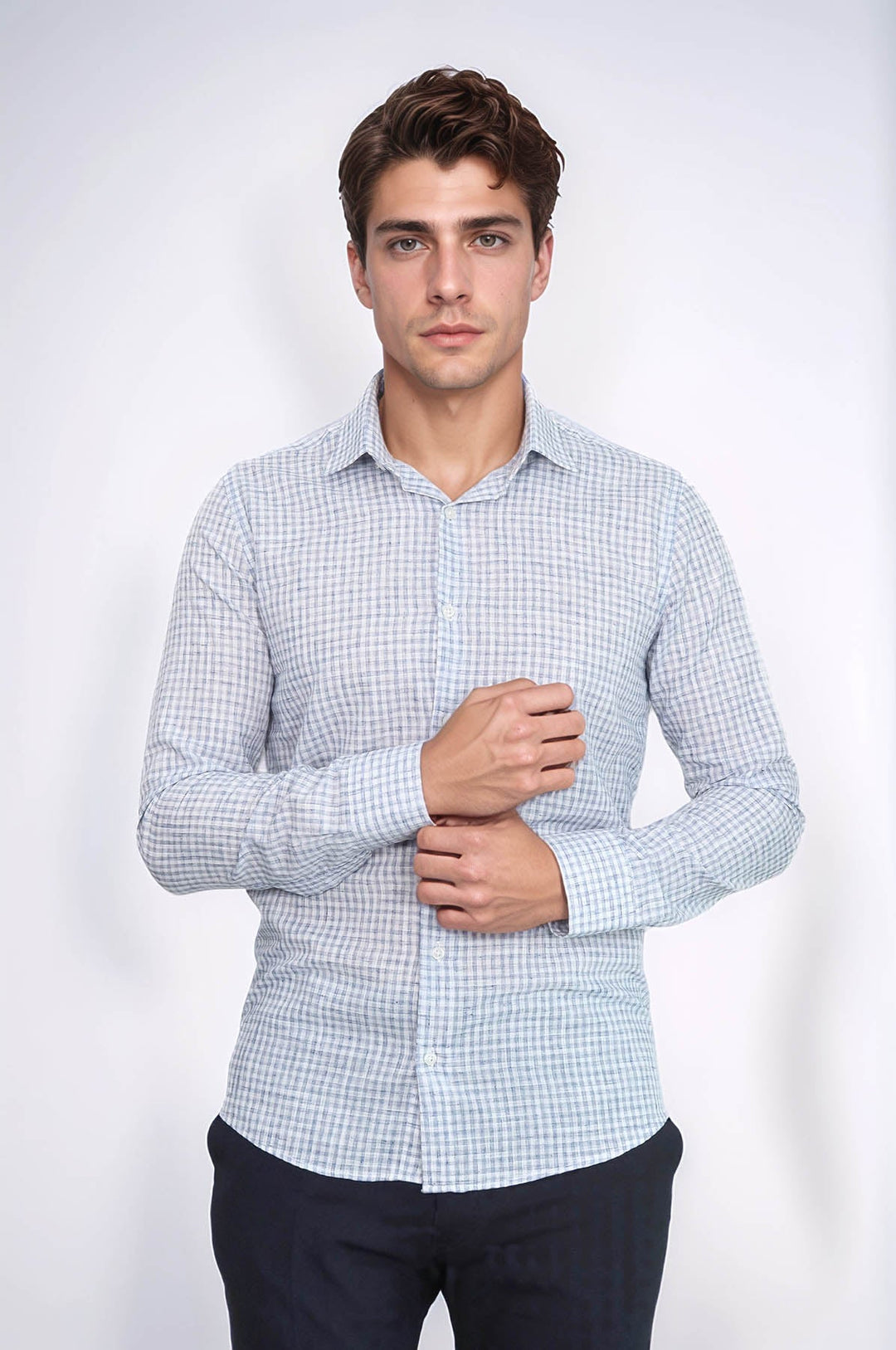 WSS Plaid Slim Fit Navy Blue Men Shirt  - Calumet City