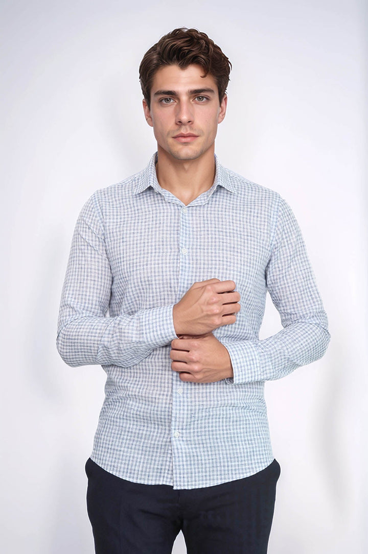 WSS Plaid Slim Fit Navy Blue Men Shirt  - Calumet City