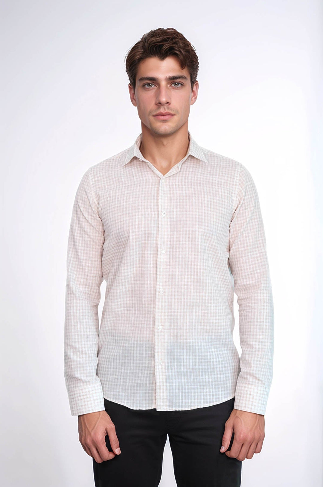 WSS Plaid Slim Fit Light Brown Men Shirt  - Fountainebleau