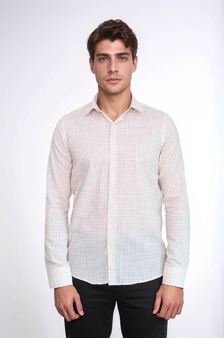 WSS Plaid Slim Fit Light Brown Men Shirt  - Fountainebleau