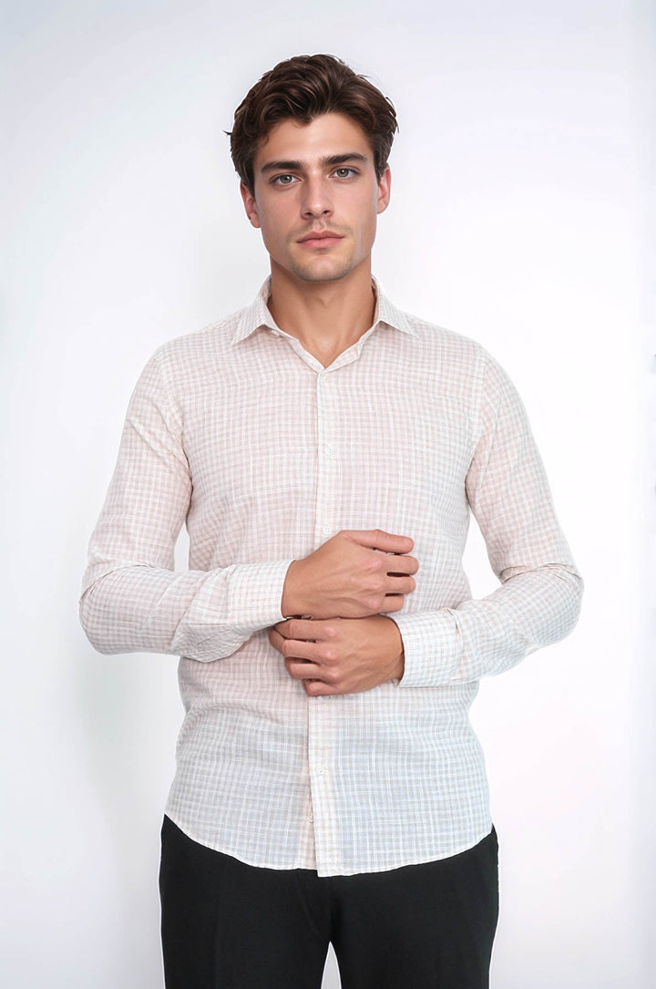 WSS Plaid Slim Fit Light Brown Men Shirt  - Fountainebleau