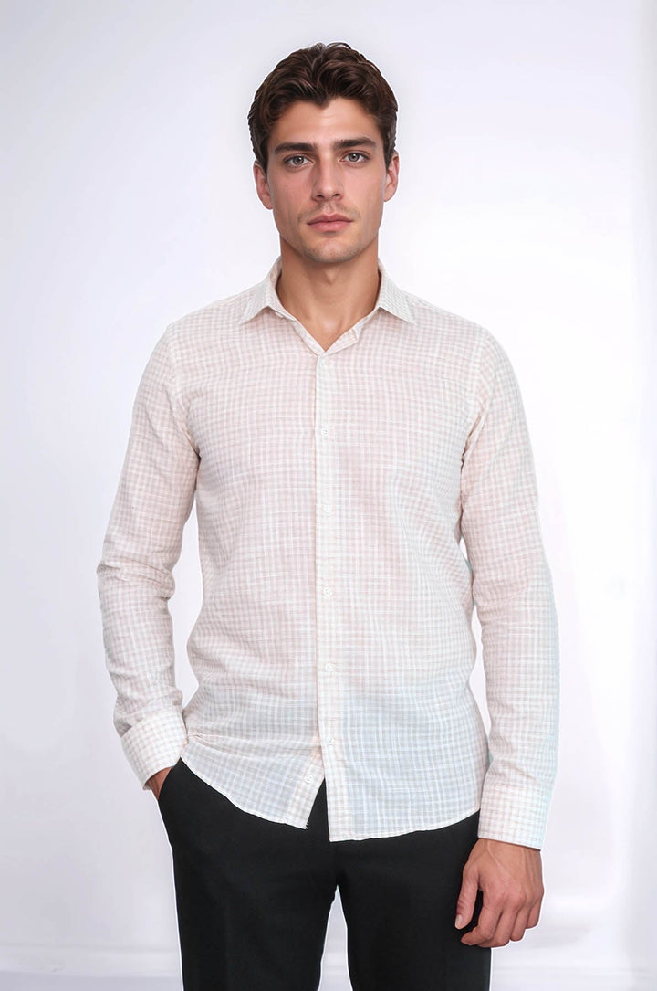 WSS Plaid Slim Fit Light Brown Men Shirt  - Fountainebleau