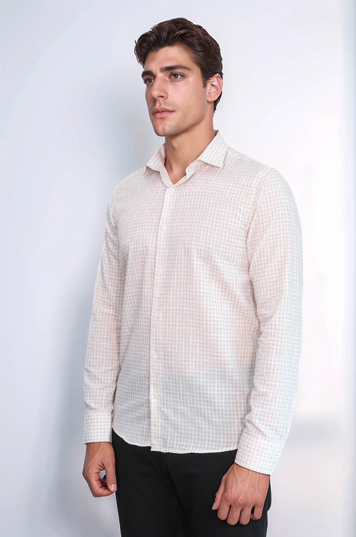 WSS Plaid Slim Fit Light Brown Men Shirt  - Fountainebleau