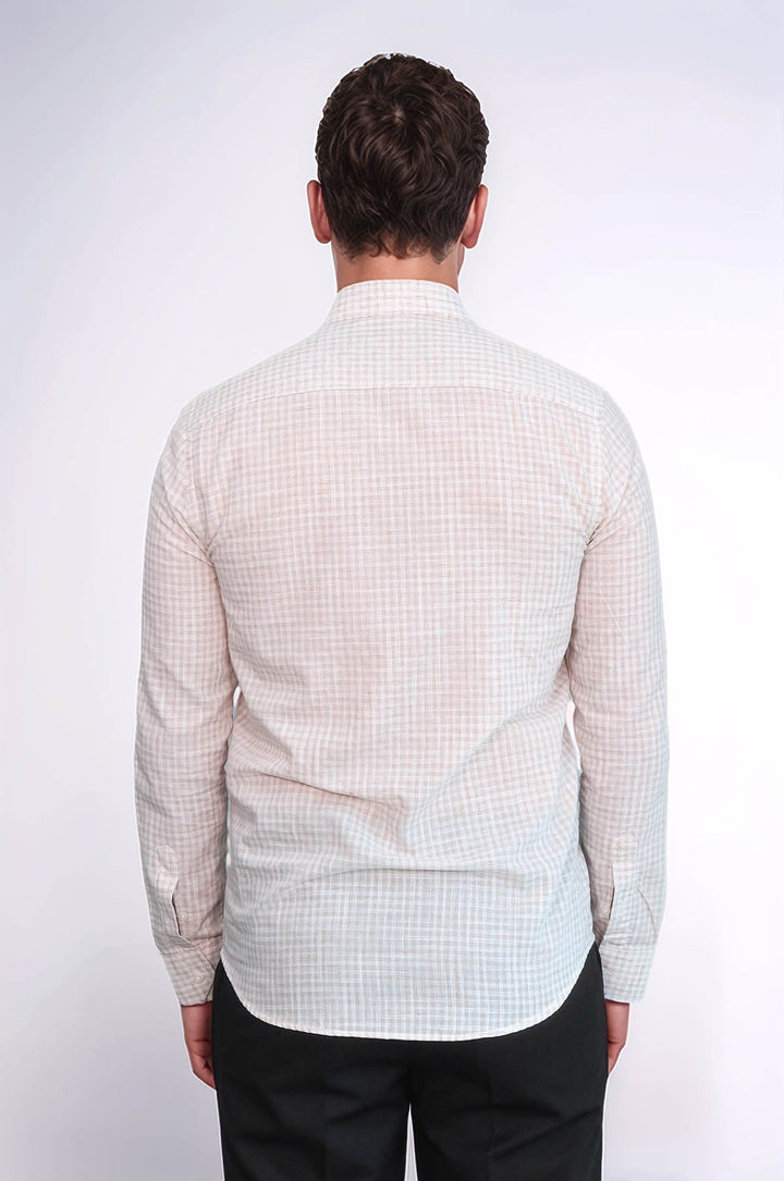 WSS Plaid Slim Fit Light Brown Men Shirt  - Fountainebleau