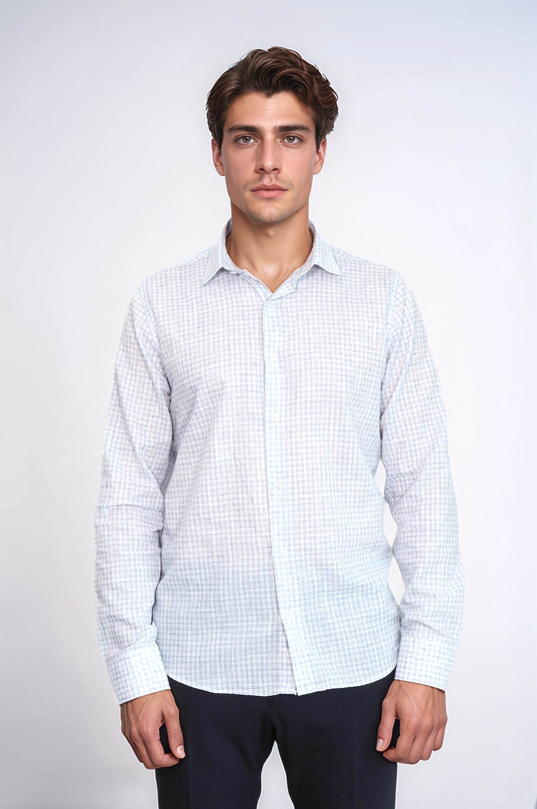 WSS Plaid Slim Fit Sky Blue Men Shirt  - Popeşti-Leordeni