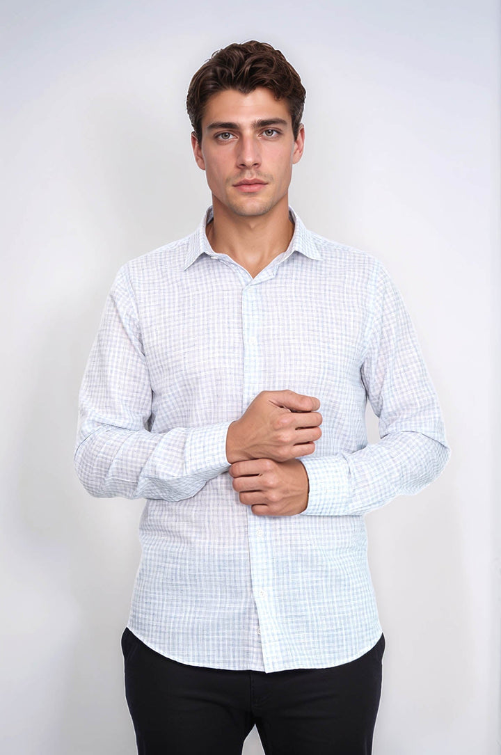 WSS Plaid Slim Fit Sky Blue Men Shirt  - Popeşti-Leordeni
