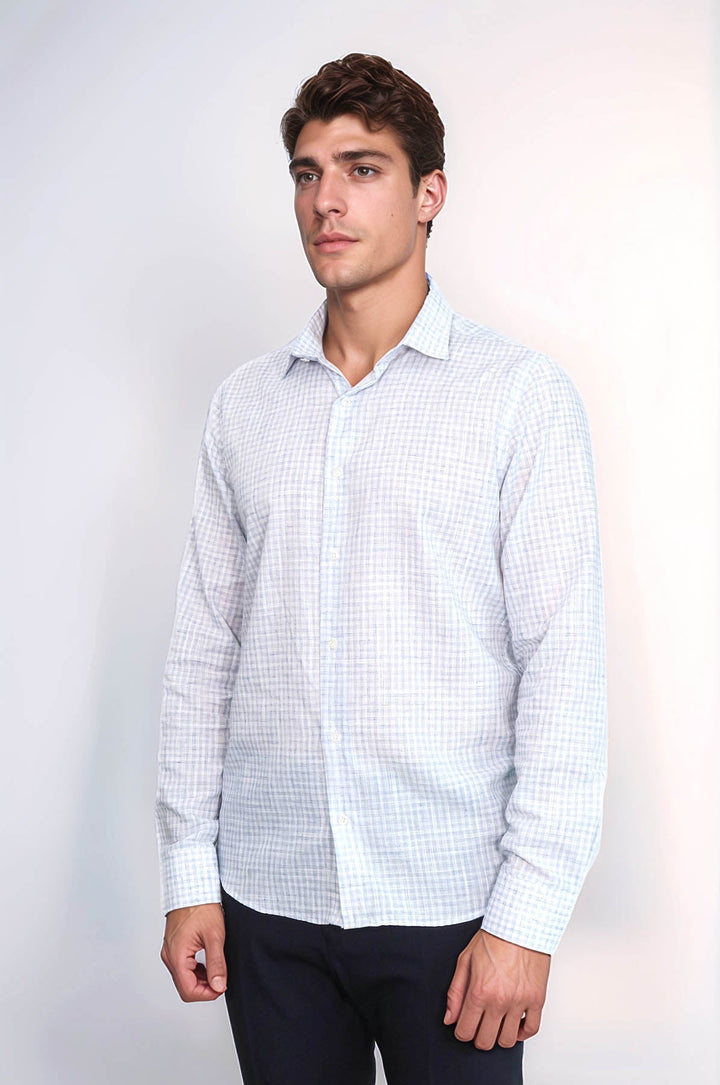 WSS Plaid Slim Fit Sky Blue Men Shirt  - Popeşti-Leordeni