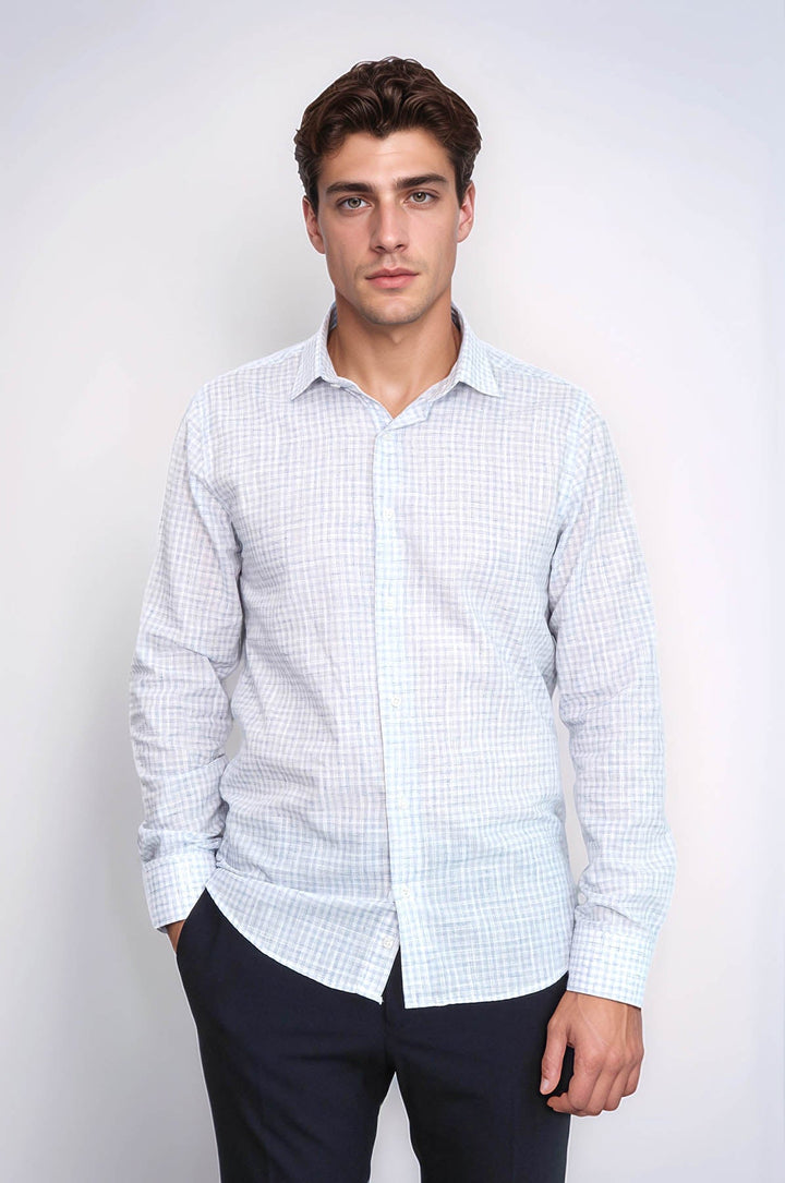 WSS Plaid Slim Fit Sky Blue Men Shirt  - Popeşti-Leordeni