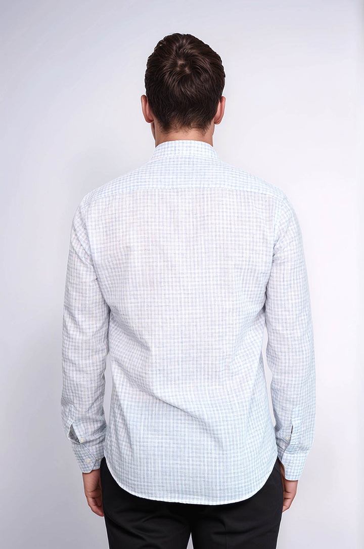 WSS Plaid Slim Fit Sky Blue Men Shirt  - Popeşti-Leordeni