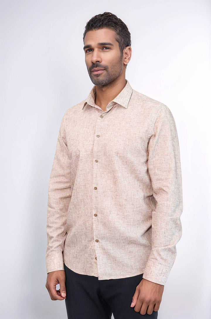 WSS Slim Fit Patterned Brown Men Shirt  - Dearborn