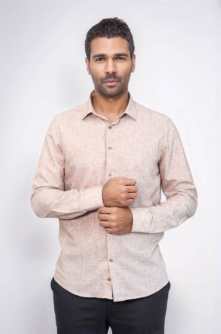 WSS Slim Fit Patterned Brown Men Shirt  - Dearborn