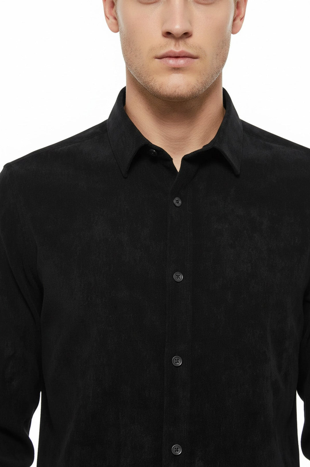WSS Black Long Sleeves Velvet Men's Shirt  - Amarante