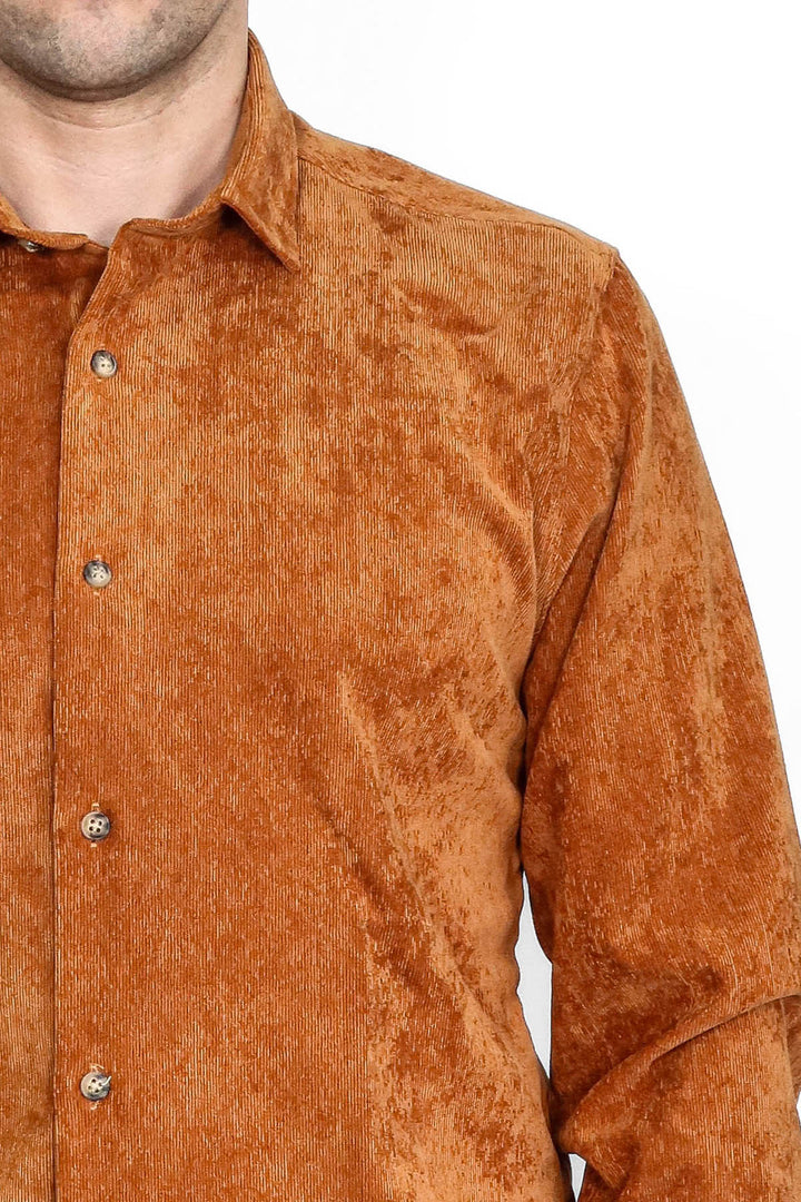 WSS Brown Long Sleeves Velvet Men's Shirt  - Backnang
