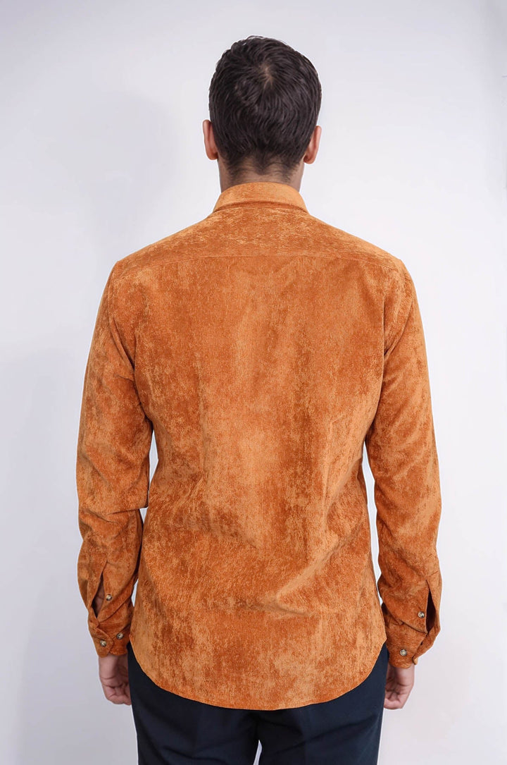WSS Brown Long Sleeves Velvet Men's Shirt  - Backnang
