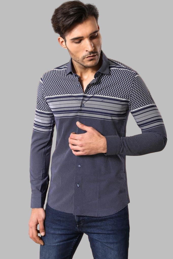 WSS Patterned Navy Blue Men Shirt  - Halberstadt