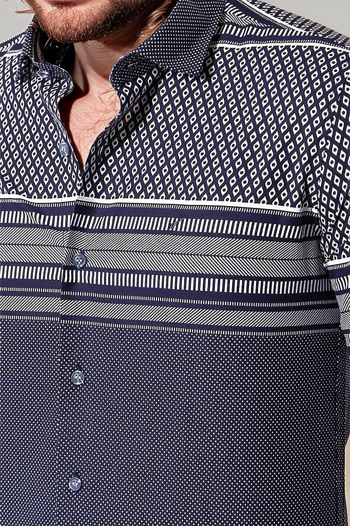 WSS Patterned Navy Blue Men Shirt  - Singen