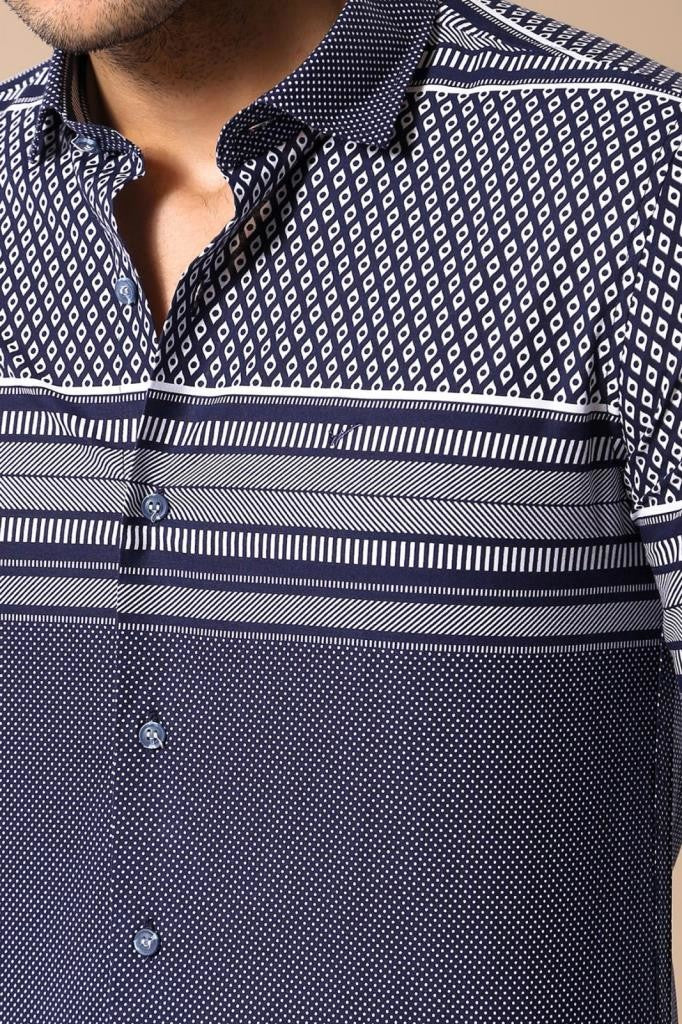 WSS Patterned Navy Blue Men Shirt  - Halberstadt