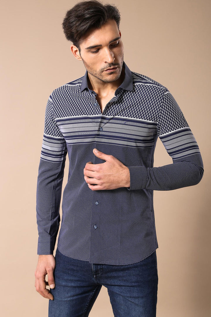 WSS Patterned Navy Blue Men Shirt  - Halberstadt