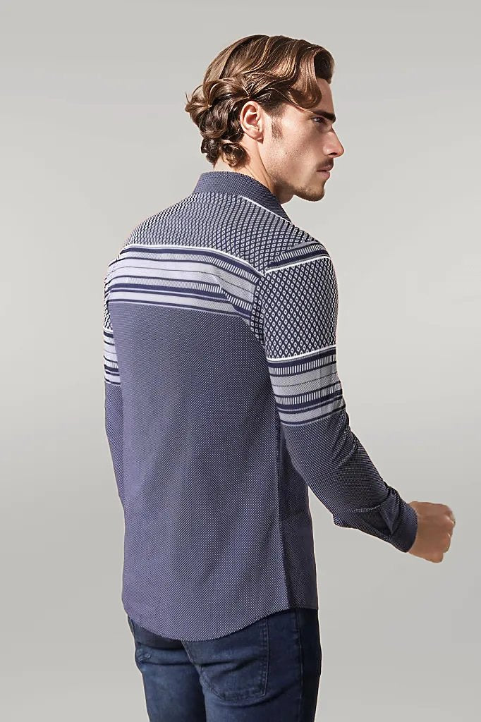 WSS Patterned Navy Blue Men Shirt  - Singen