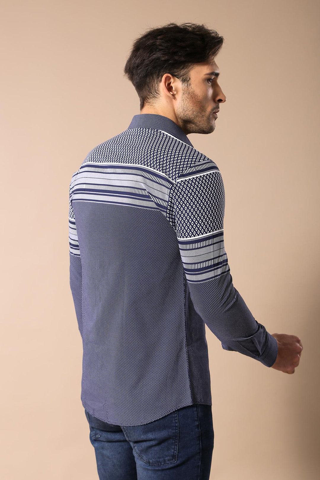 WSS Patterned Navy Blue Men Shirt  - Halberstadt