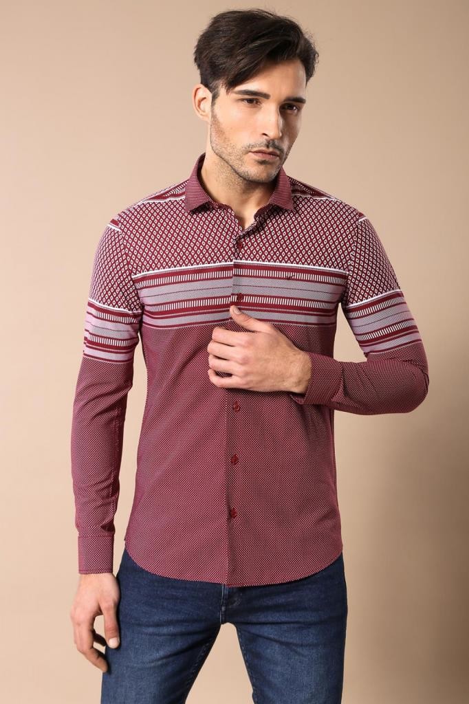 WSS Burgundy Diamond Patterned Shirt  - Campbell River