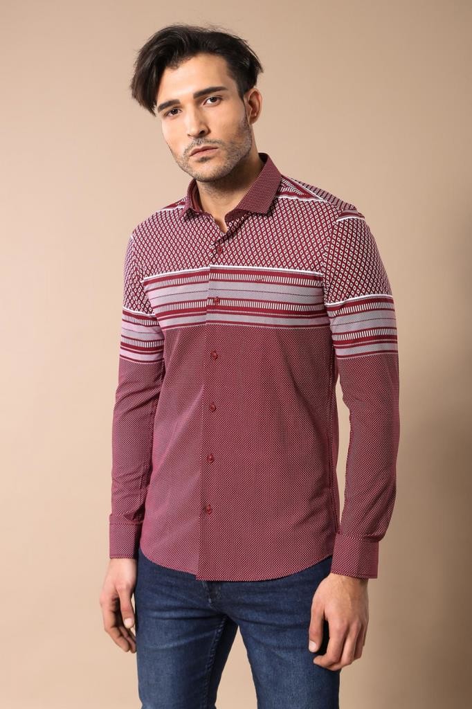WSS Burgundy Diamond Patterned Shirt  - Campbell River