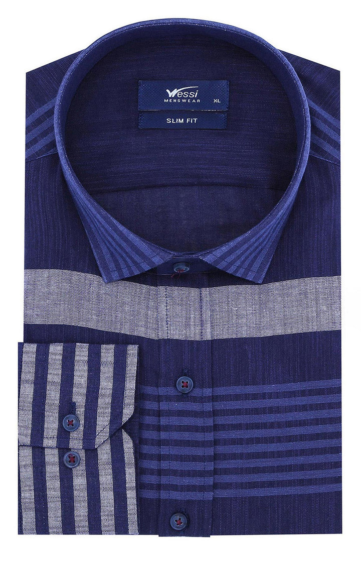 WSS Navy Blue Striped Patterned Shirt  - Kearny