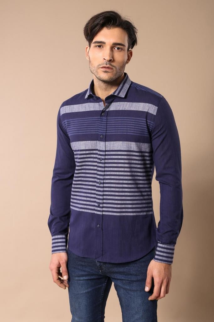 WSS Navy Blue Striped Patterned Shirt  - Kearny