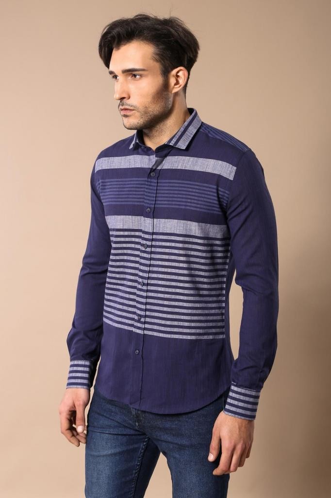 WSS Navy Blue Striped Patterned Shirt  - Kearny