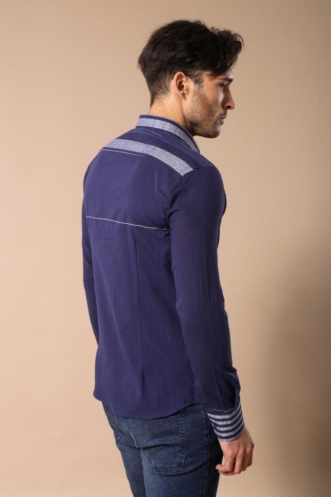 WSS Navy Blue Striped Patterned Shirt  - Kearny