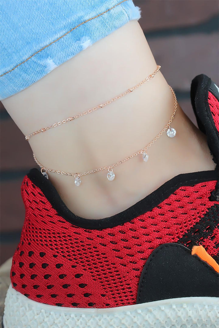 EBJ Double Chain Rose Gold Necklace with Zircon Stone - Alhambra