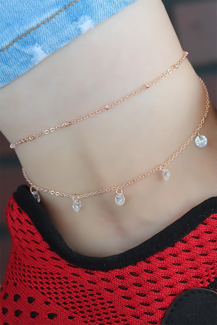 EBJ Double Chain Rose Gold Necklace with Zircon Stone - Alhambra