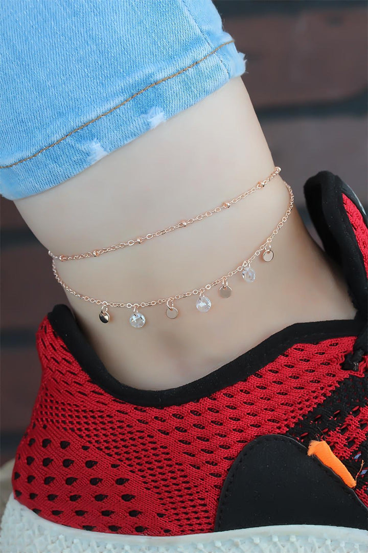 EBJ Double Chain Rose Gold Plated Necklace with Zircon Stone - Urbana